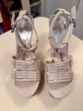 GUESS by Marciano White Strappy Heels | Braided Detail Ankle Strap Heels